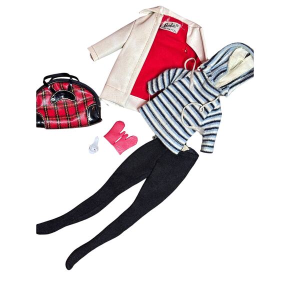 Vintage Barbie Winter Holiday #975 Coat Sweatshirt Tights Bag Gloves 60s FASHION - Picture 2 of 7